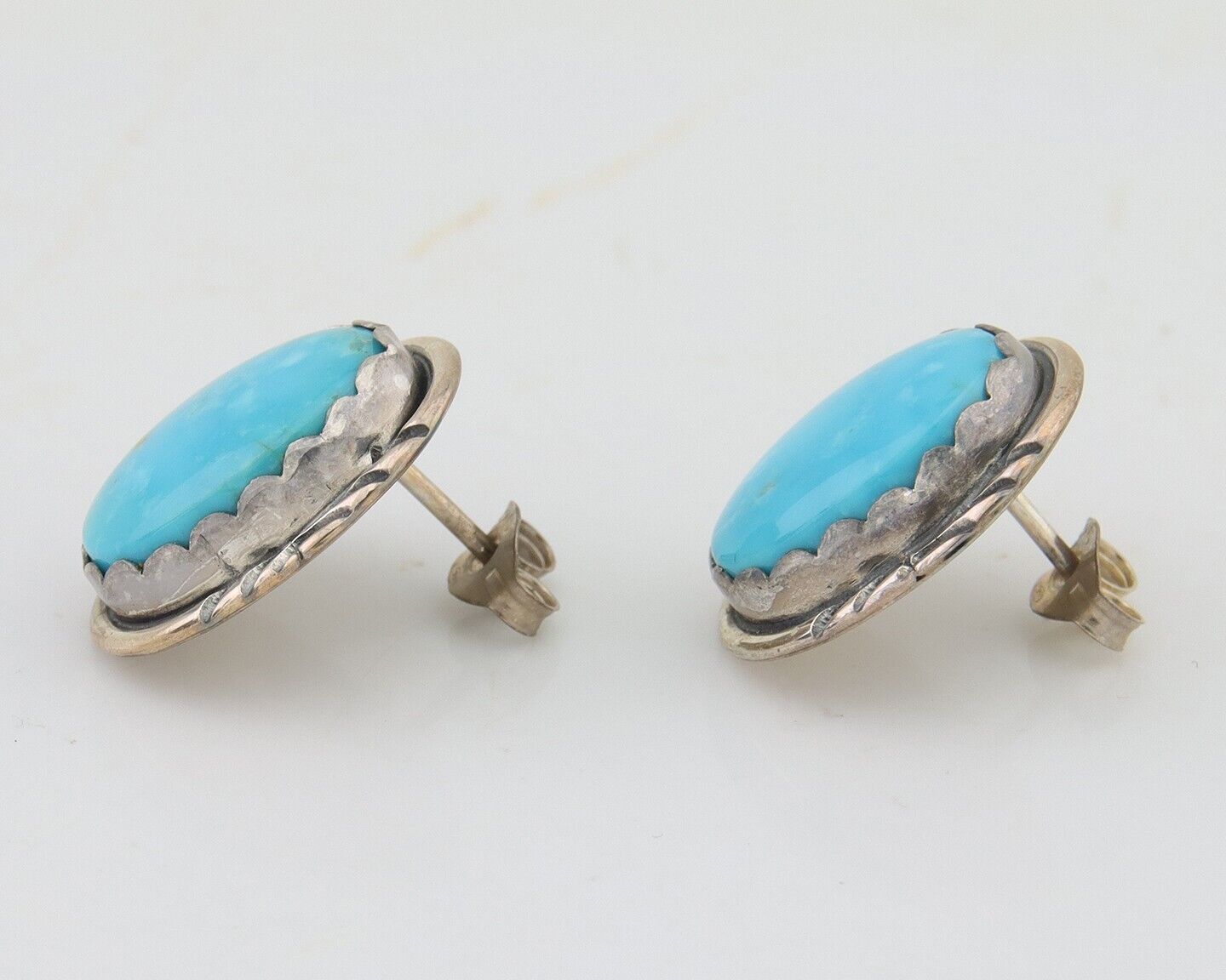 Navajo Earrings 925 Blue Kingman Turquoise Native American Artist C80s