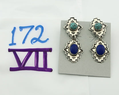 Navajo Earrings Sterling Silver Lapis & Truquoise Vintage Signed Mary Ellen