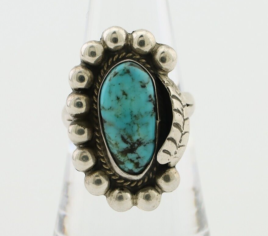 Navajo Ring 925 Silver Kingman Turquoise Native American Artist C.80's