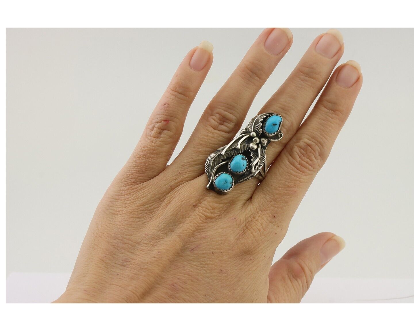 Navajo Ring 925 Silver Sleeping Beauty Turquoise Native American Artist C.80's