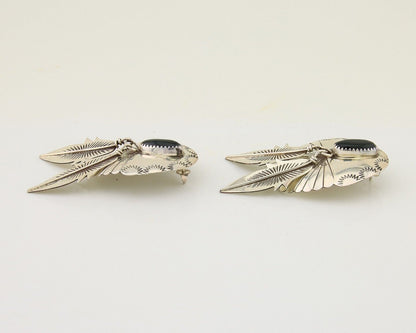 Navajo Handmade Earrings 925 Silver Onyx Native American Artist C.80's