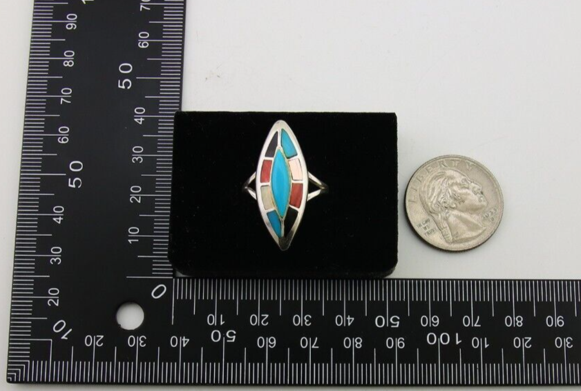 Navajo Ring 925 Silver Turquoise Shell Onyx Spiney Oyster Native Artist C.80's