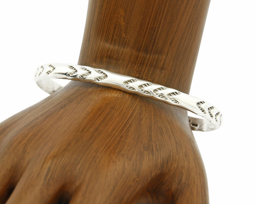 Navajo 5.3 mm Wide 925 Solid Sterling Silver Handmade Hand Stamped Cuff Bracelet