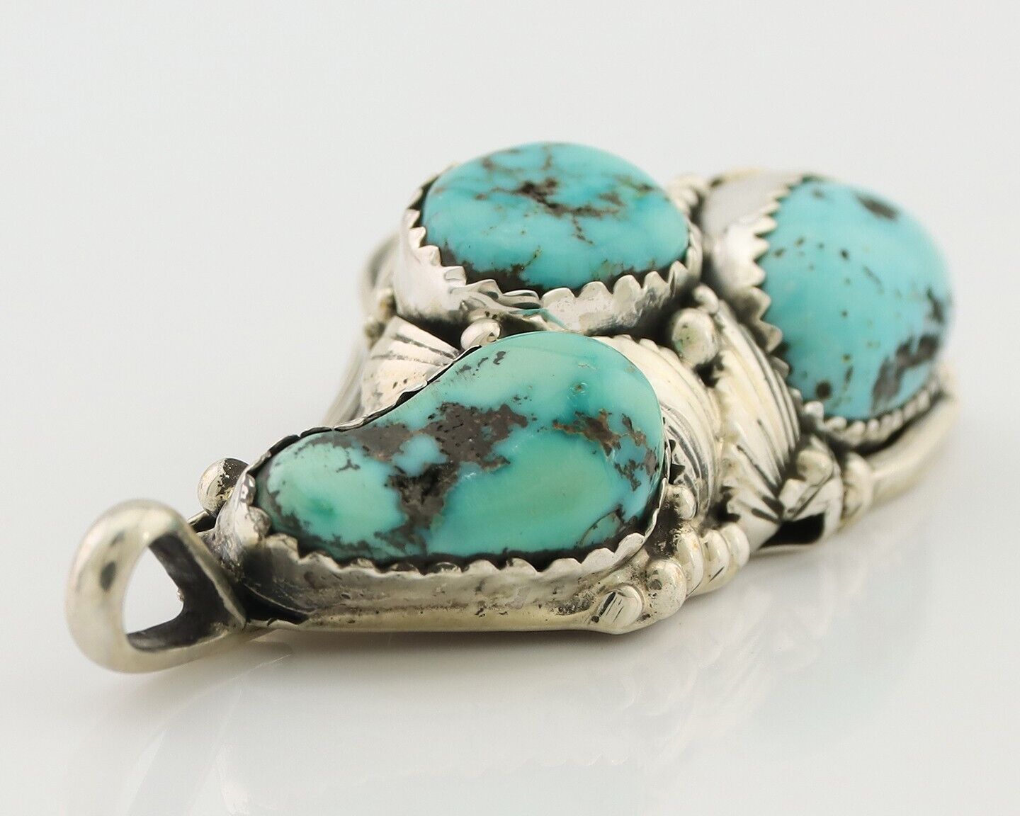 Navajo Pendant 925 Silver Natural Bisbee Turquoise Signed Tom Willeto C.80's