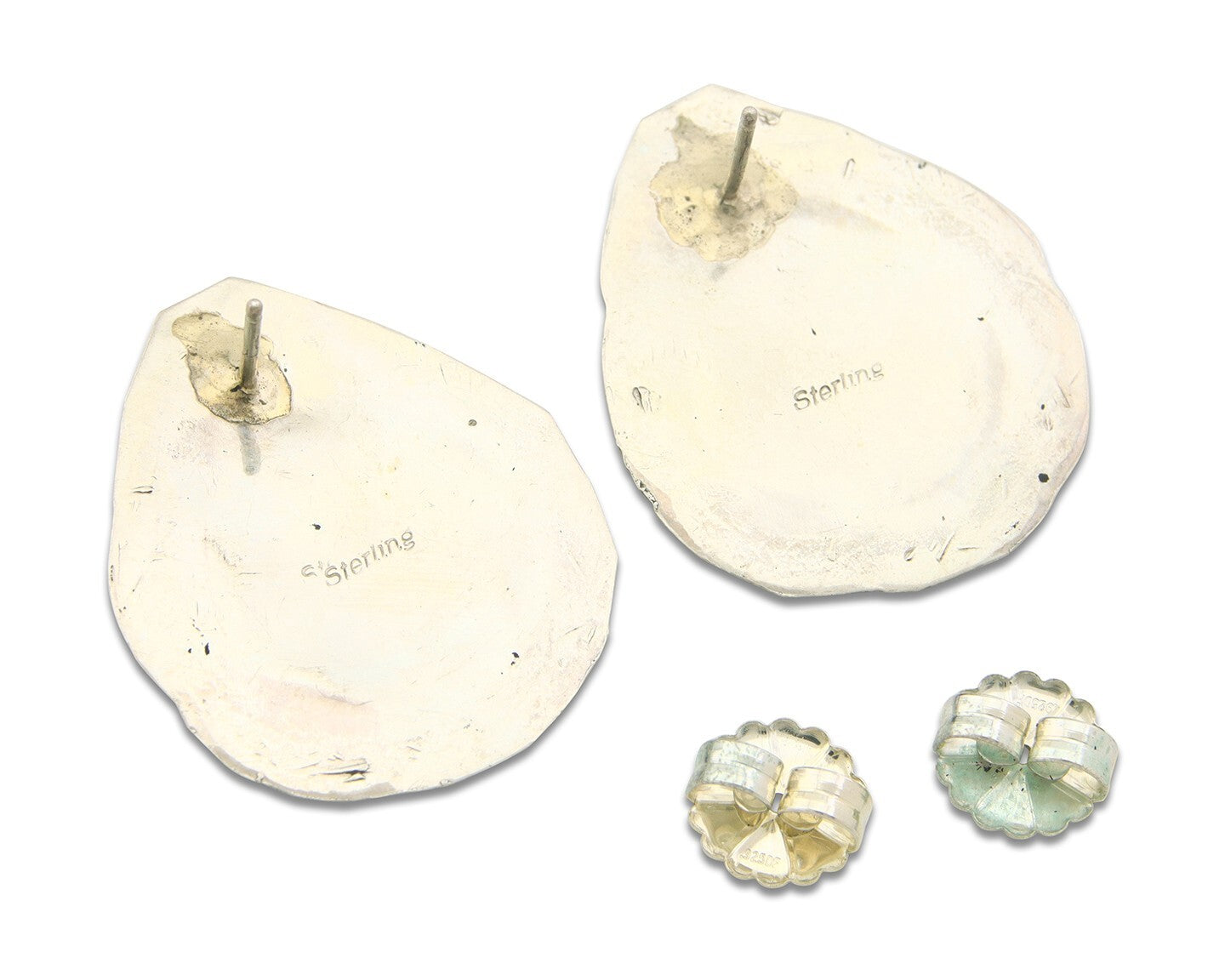 Navajo Earrings 925 Silver Natural Coral Native American Artist C.80's