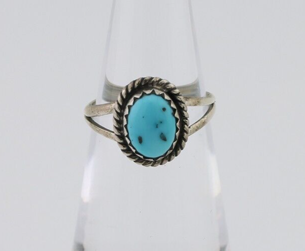 Navajo Ring 925 Silver Kingman Turquoise Native American Artist C.80's