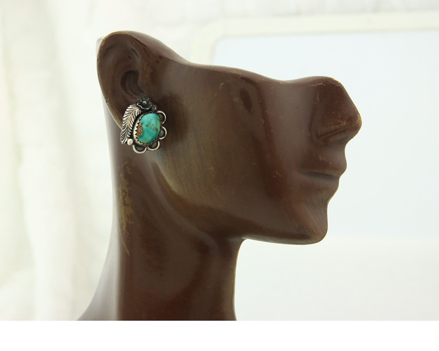 Navajo Earrings Sterling Silver Natural Turquoise Vintage Signed Tom Willeto