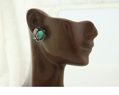 Navajo Earrings Sterling Silver Natural Turquoise Vintage Signed Tom Willeto