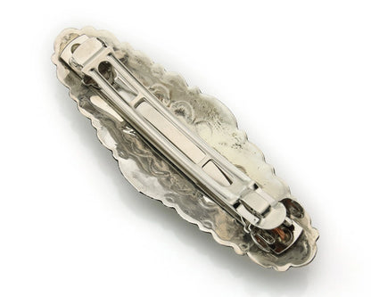 Navajo Barrette Sterling Silver Gemstones Hand Stamped Vintage Native Artist