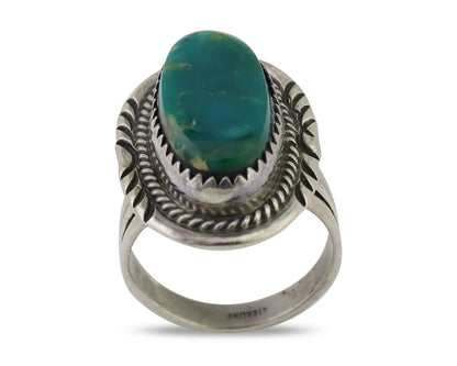 Navajo Hand Stamped Ring 925 Silver Natural Turquoise Native Artist C.80's