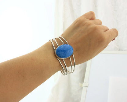 Navajo Cuff Bracelet Sterling Silver Natural Denim Lapis Vintage Handmade