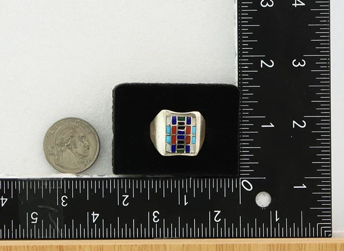 Men Navajo Ring Sterling Silver Vintage Gemstones Signed HM & JB Size 11.0