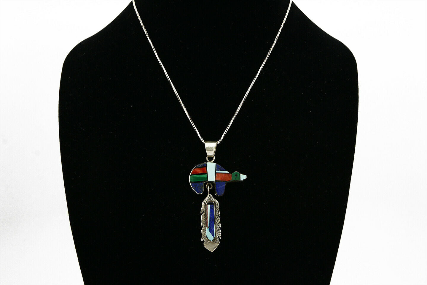 Navajo Inlaid Gemstone Pendant .925 Silver Handmade Signed F&L Yazzie C.80's