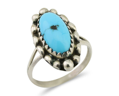 Navajo Ring 925 Silver Sleeping Beauty Turquoise Artist Signed SC C.80's