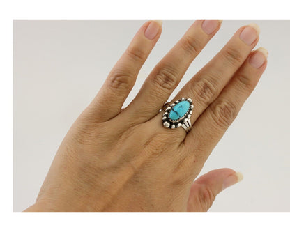 Navajo Ring 925 Silver Sleeping Beauty Turquoise Artist Signed SC C.80's