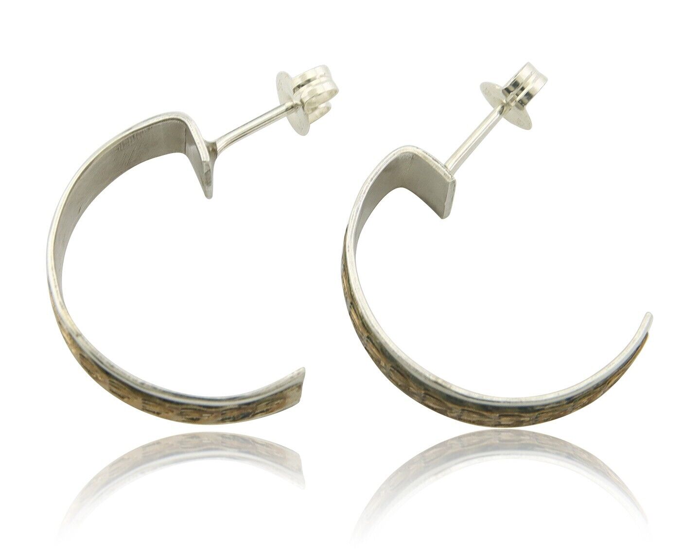 Navajo Hoop Earrings 925 Silver & Gold Artist Signed Randall Endito C.80's