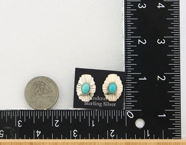 Navajo Concho Dangle Earrings Sterling Silver Natural Turquoise Vintage Handmade