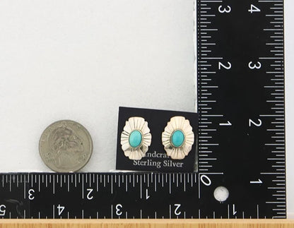 Navajo Concho Dangle Earrings Sterling Silver Natural Turquoise Vintage Handmade