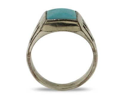 Navajo Ring 925 Silver Kingman Turquoise Signed Sun Bell Silver Company C.80's