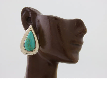 Navajo Dangle Earrings 925 Silver Natural Turquoise Signed Thomas Charay C.1988