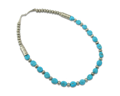 Vintage Navajo Bead Necklace 925 Silver Turquoise Hand Stamped Native Artist