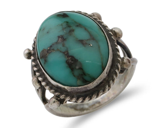 Navajo Ring 925 Silver Natural Kingman Turquoise Native American Artist C.80's