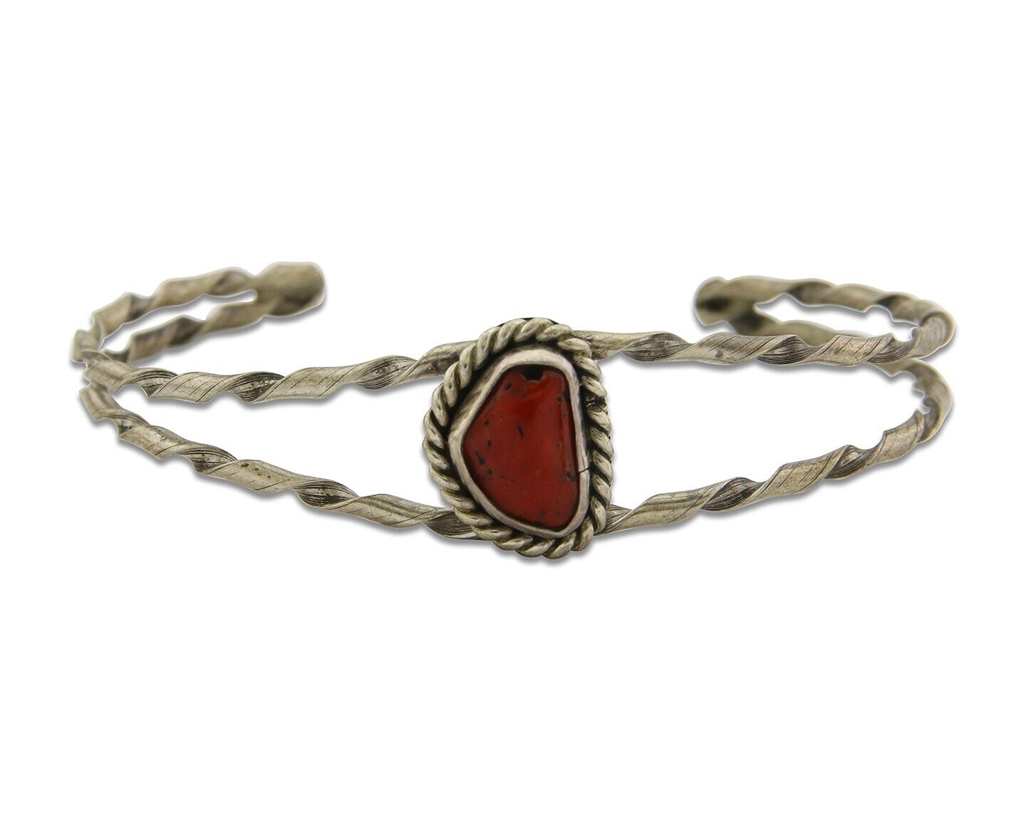 Navajo Bracelet .925 Silver Mediterranean Red Coral Cuff Native Artist C.80's