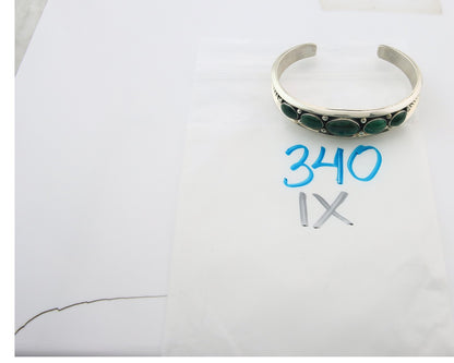 Navajo Cuff Bracelet Sterling Silver Natural Malachite Vintage Signed R Long Sr