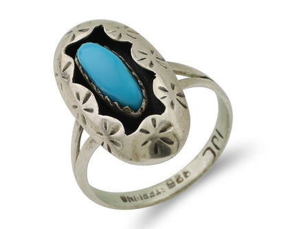 Navajo Ring 925 Silver Natural Blue Turquoise Signed IJC C.80's