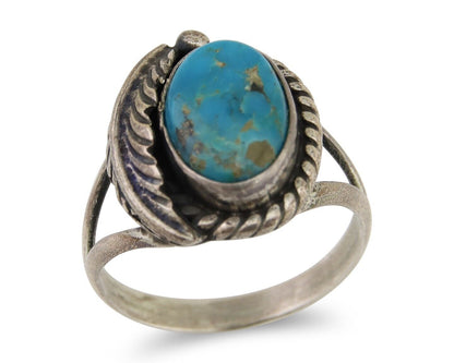 Men Navajo Ring 925 Silver Natural Slab Turquoise Signed Sunset C.80's