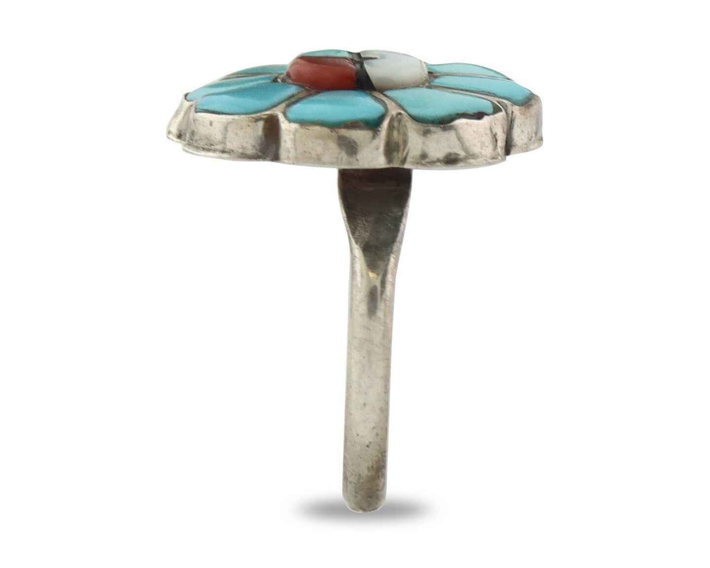 Vintage Zuni Ring 925 Sterling Silver Natural Gemstone Signed RV Size 7.5