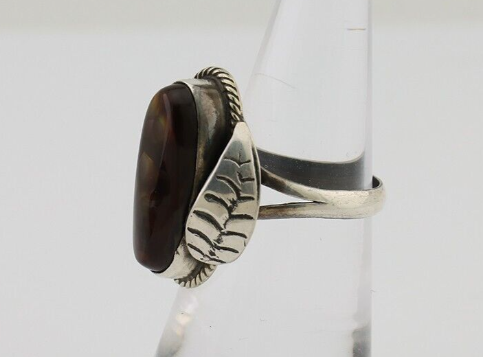 Navajo Handmade Ring 925 Silver Natural Fire Opal Native Artist Size 6.25 C.80's