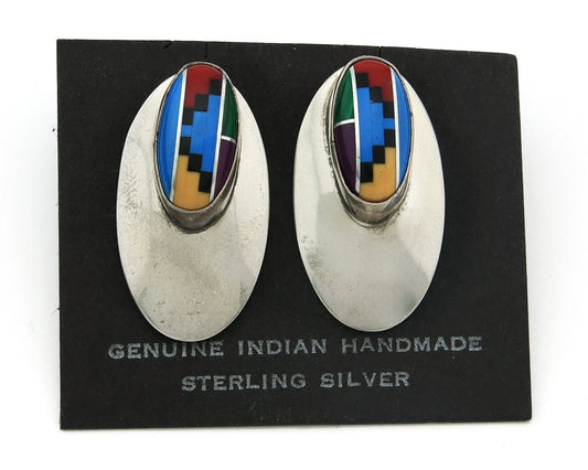 Navajo Earrings Sterling Silver Handmade Colored Enamel Vintage C.80's