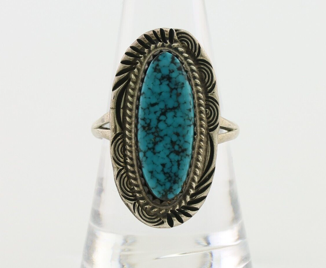 Navajo Ring 925 Silver Natural Spiderweb Turquoise Native American Artist C.80's