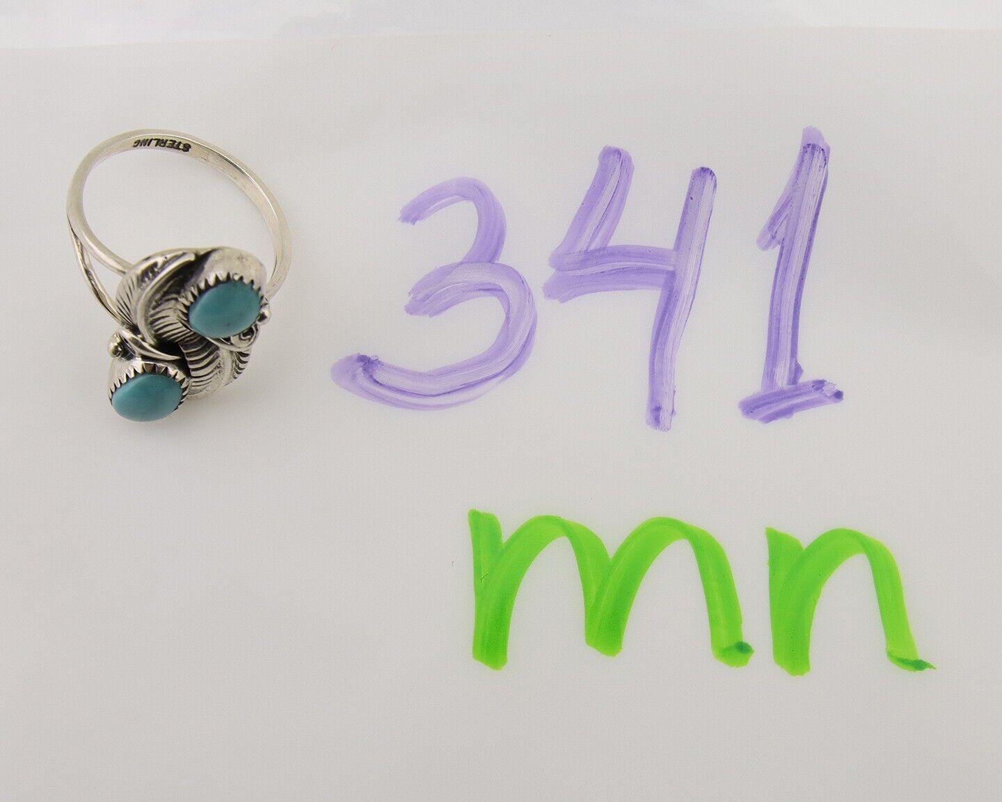 Navajo Ring 925 Silver Natural Slab Turquoise Artist Signed WR C.80's