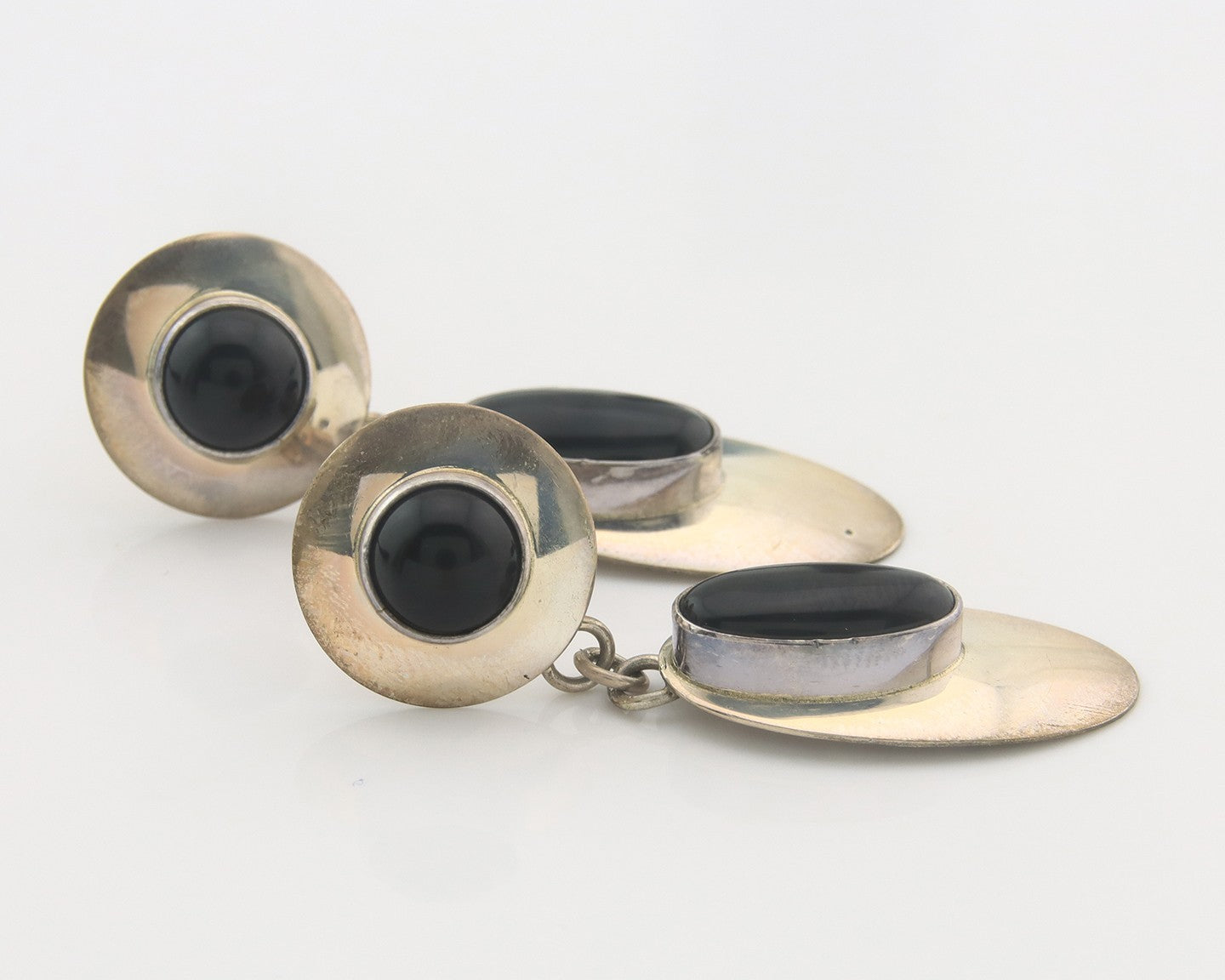 Navajo Earrings Sterling Silver Natural Onyx Dangle Vintage Handmade