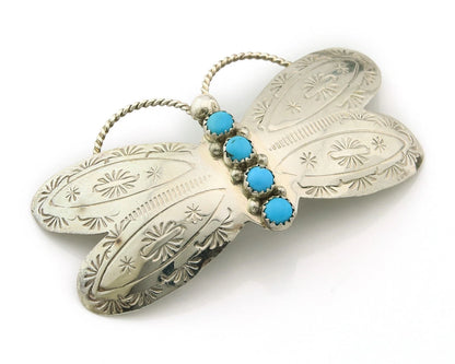 Navajo Barrette Sterling Silver Gemstones Hand Stamped Vintage Signed T Yazzie