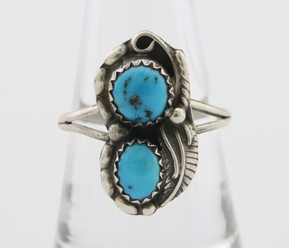 Navajo Ring 925 Silver Natural Blue Turquoise Artist Signed SC C.80's Size 8.75