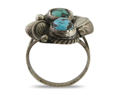 Navajo Ring 925 Silver Natural Blue Green Turquoise Signed MC C.80's