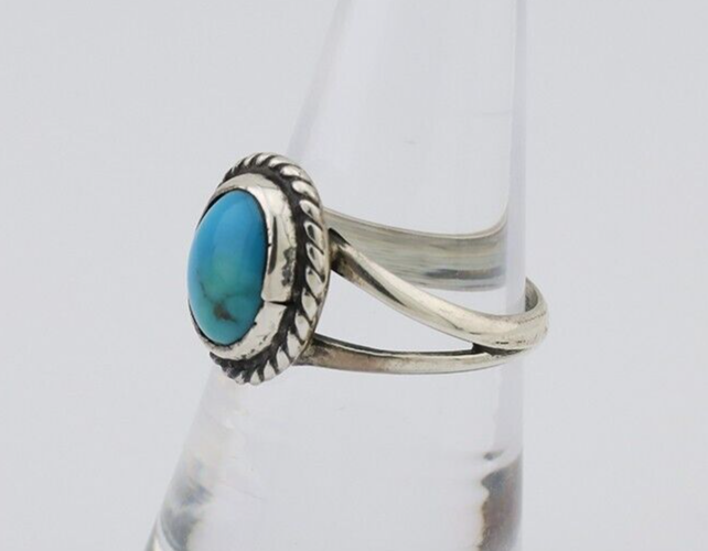 Navajo Ring 925 Silver Kingman Turquoise Native American Artist C.80's