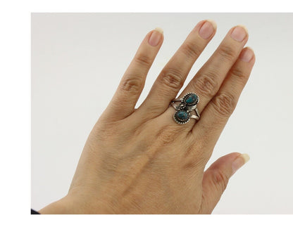 Navajo Ring 925 Silver Natural AAA Blue Morenci Turquoise Signed Tom Willeto C80