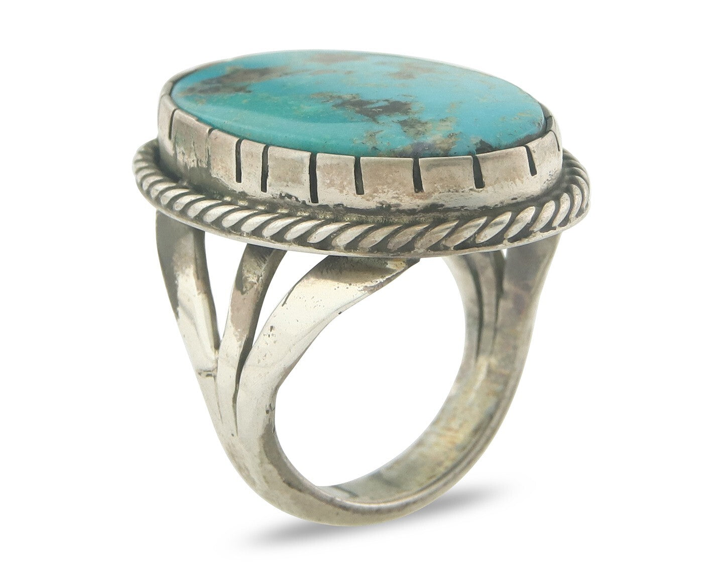 Vintage Navajo Ring 925 Sterling Authentic Traditional Turquoise Size 6.75