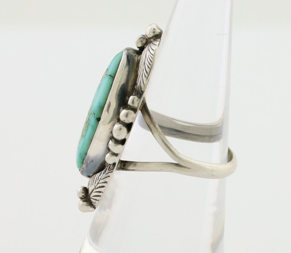Navajo Ring 925 Silver Natural Blue Turquoise Artist Signed GR HEART C.80's