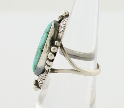 Navajo Ring 925 Silver Natural Blue Turquoise Artist Signed GR HEART C.80's