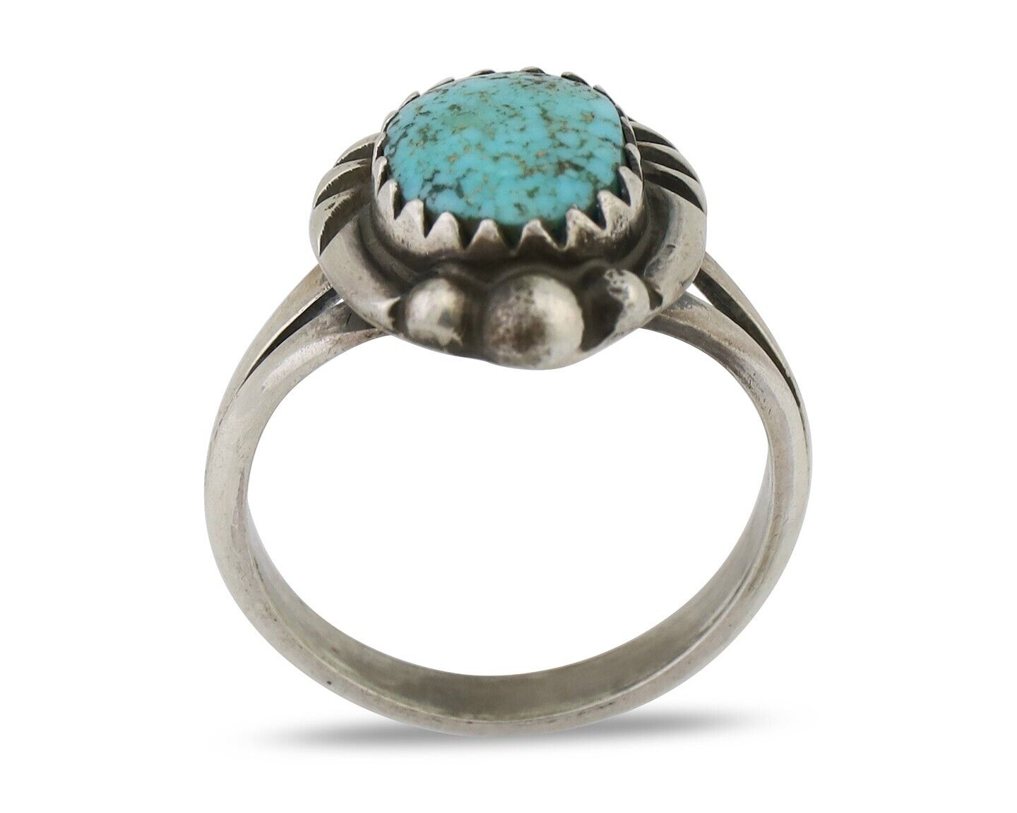 Navajo Ring 925 Silver Kingman Turquoise Native American Artist C.80's