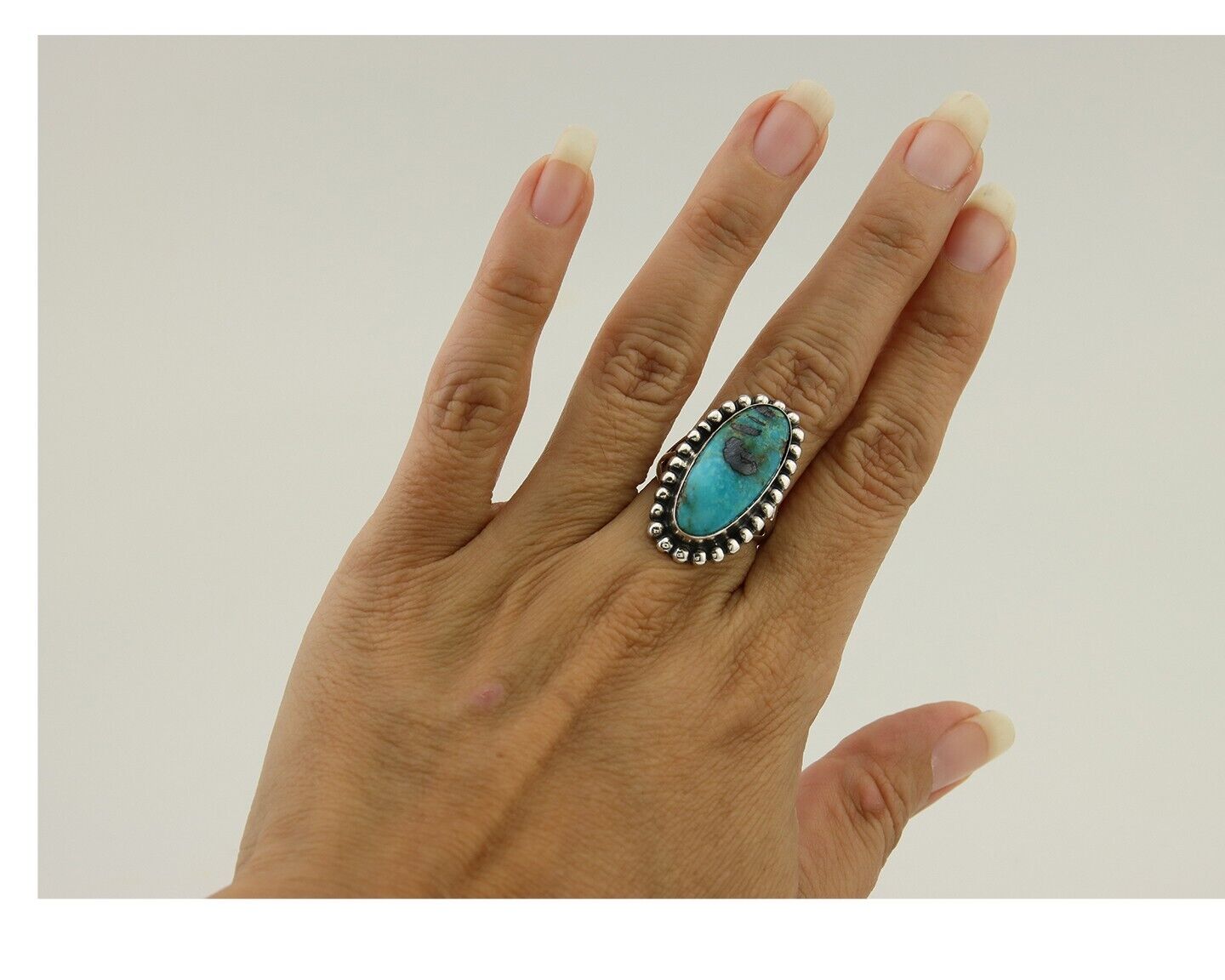 Navajo Shield Ring 925 Silver Arizona Turquoise Native Artist C.80's