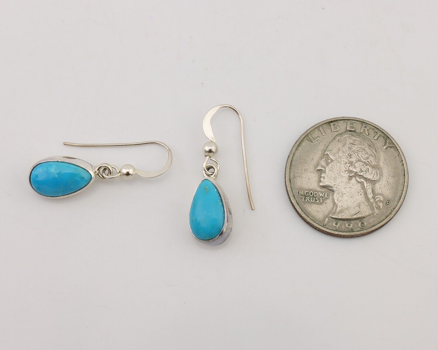 Navajo Dangle Earrings 925 Silver Natural Blue Turquoise Artist Signed M C.80's