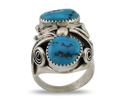 Mens Navajo Ring 925 Silver Sleeping Beauty Turquoise Native Artist C.80's