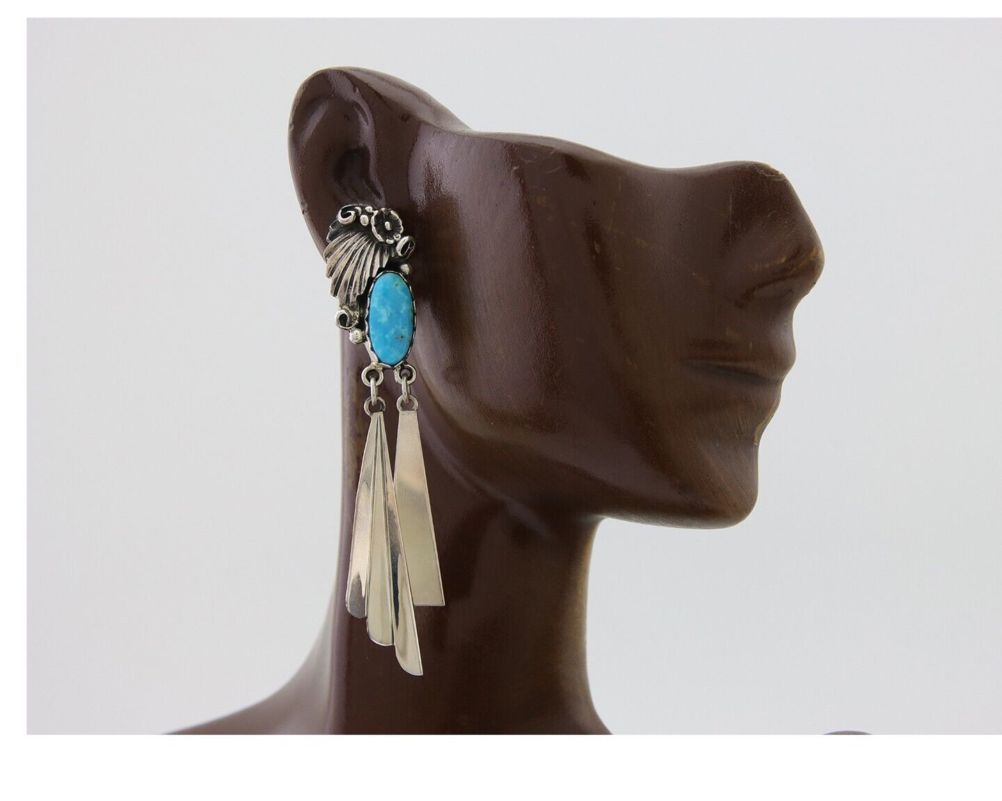 Navajo Dangle Earrings 925 Silver Natural Blue Turquoise Artist Signed M.S. C80s