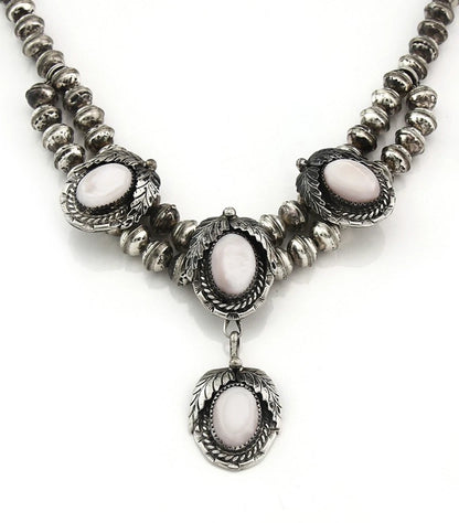 Navajo Squash Necklace Sterling White Shell Vintage Handmade Signed Manygoats